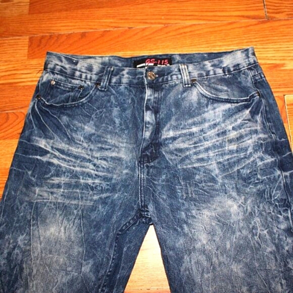 GS-115 Original Brand Distressed Jeans - Size 38x32 - Acid Wash, Streetwear, - Picture 5 of 10